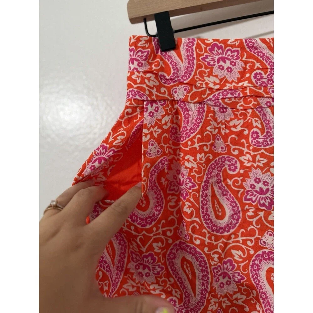 Boden Orange Paisley Print Ruched Waistband Shorts Size 2 NWT Spring Colorful